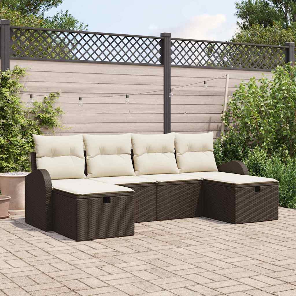 Garten-Sofa-Set mit Kissen mit Speicher 6 pcs Braun Poly Rattan